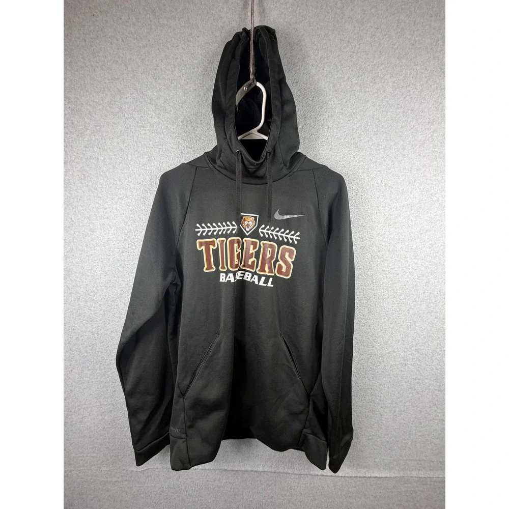 Tigers Baseball Hoodie Mens‎ Medium Black Dri Fit Pullover Sweatshirt Nike